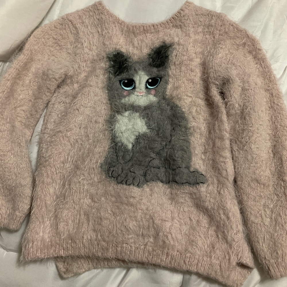 Girls fuzzy cat sweater sz 6-8